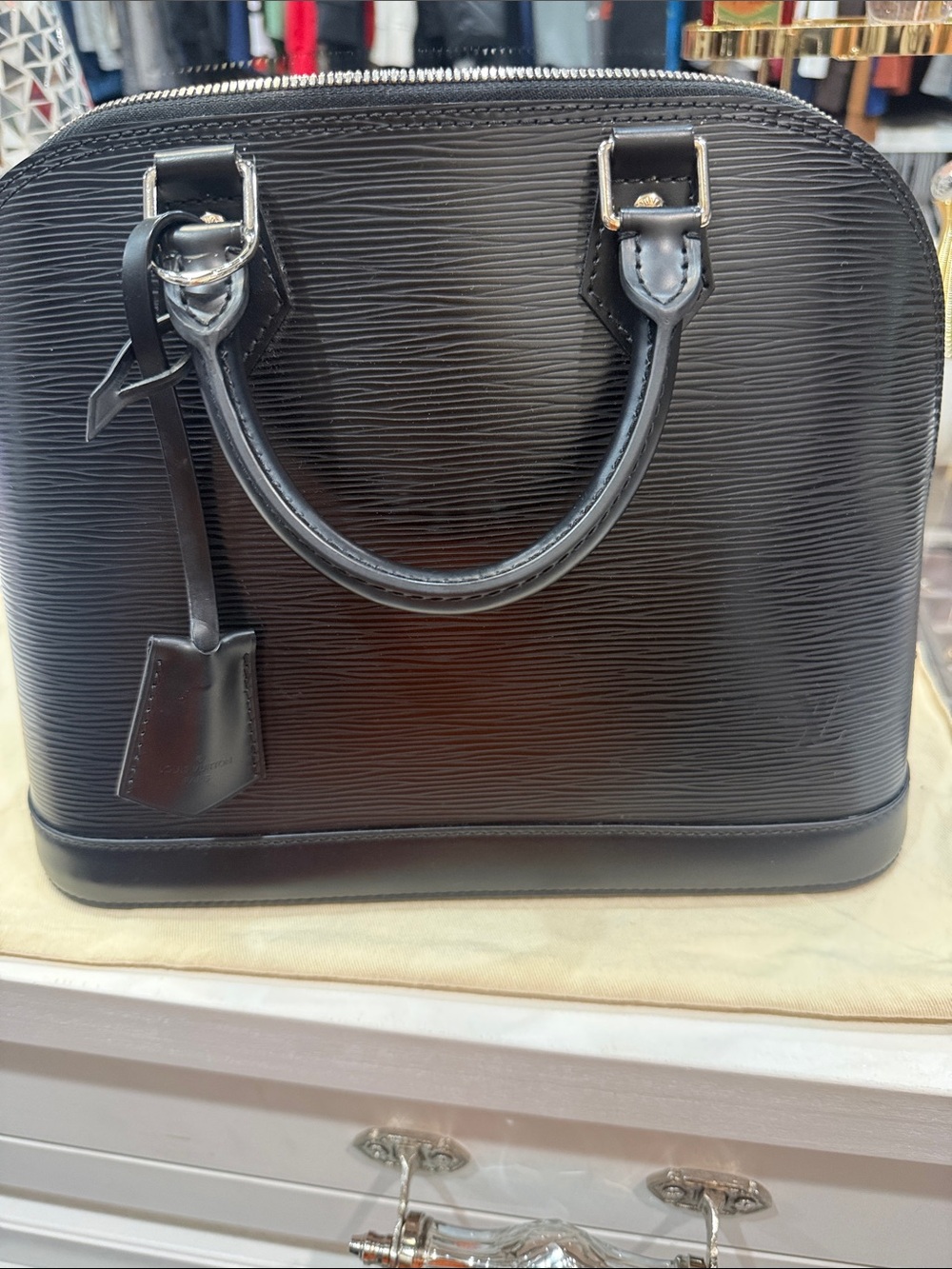 Authentic Black Epi Leather Louis Vuitton Alma PM